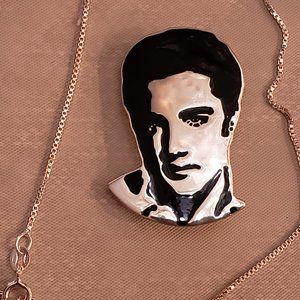 Extremely Rare Elvis Pressley Sterling Silver PIN & PENANDT W/Italian Necklace